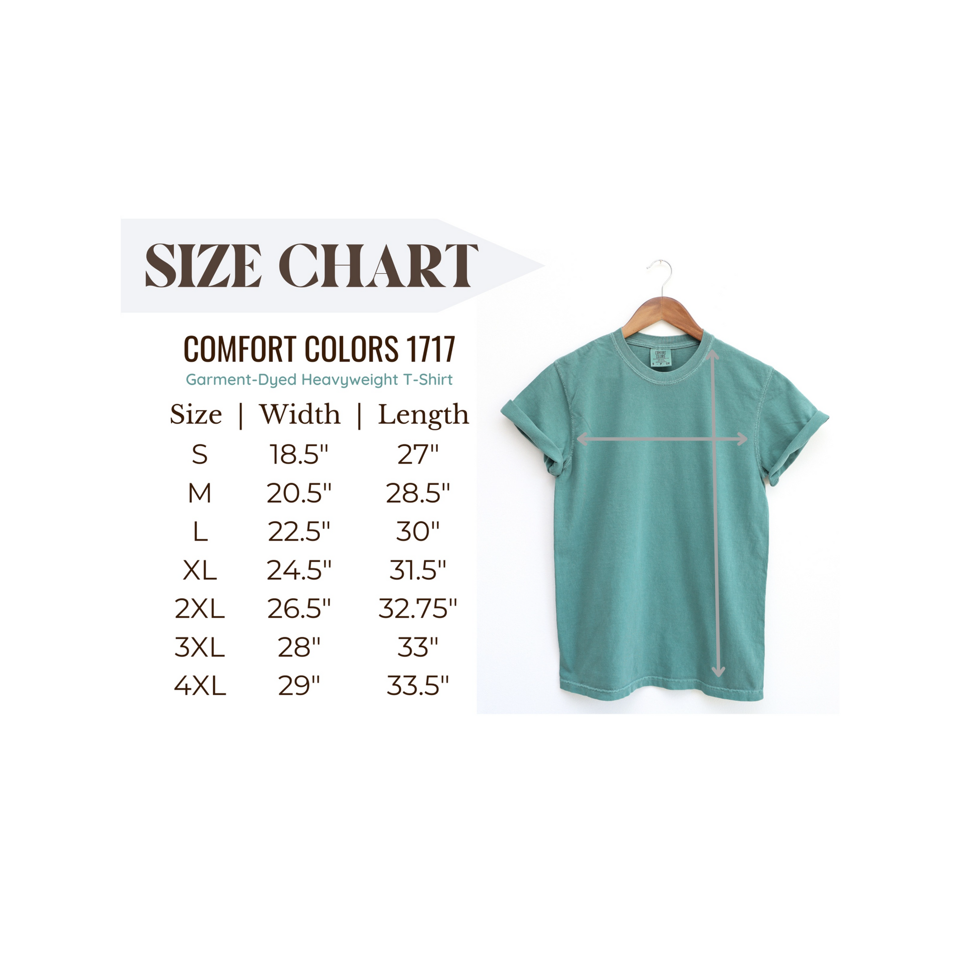 COMFORT COLORS UNISEX SIZE CHART 